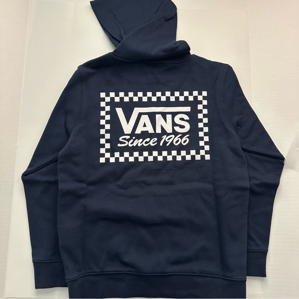 Vans Boys Navy Blue Logo Graphic Fleece Pullover Hoodie Size Small - Picture 2 of 2